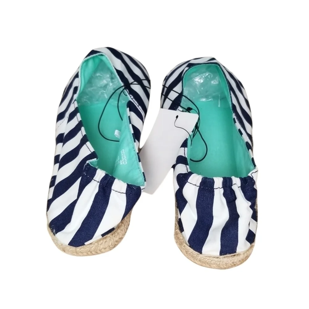 H&M Divided Classic Blue and White Striped Espadrilles Size 8.5.